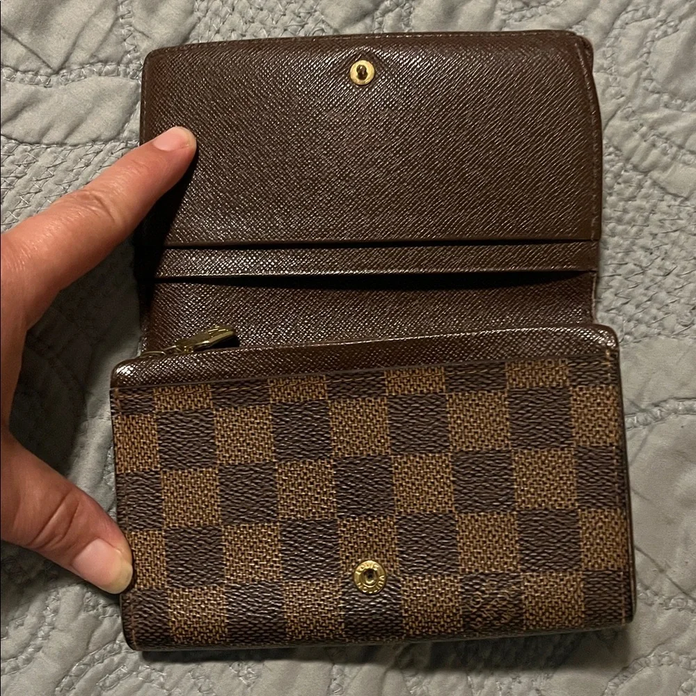 Louis Vuitton Damier Ebene Brown Leather Snap Wallet with Zipper Coin Pouch